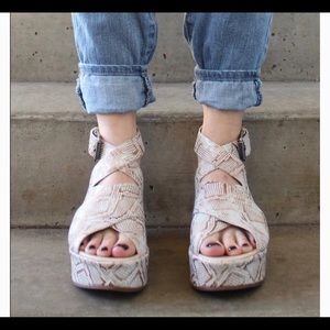 Matisse Runaway snakeskin wedges